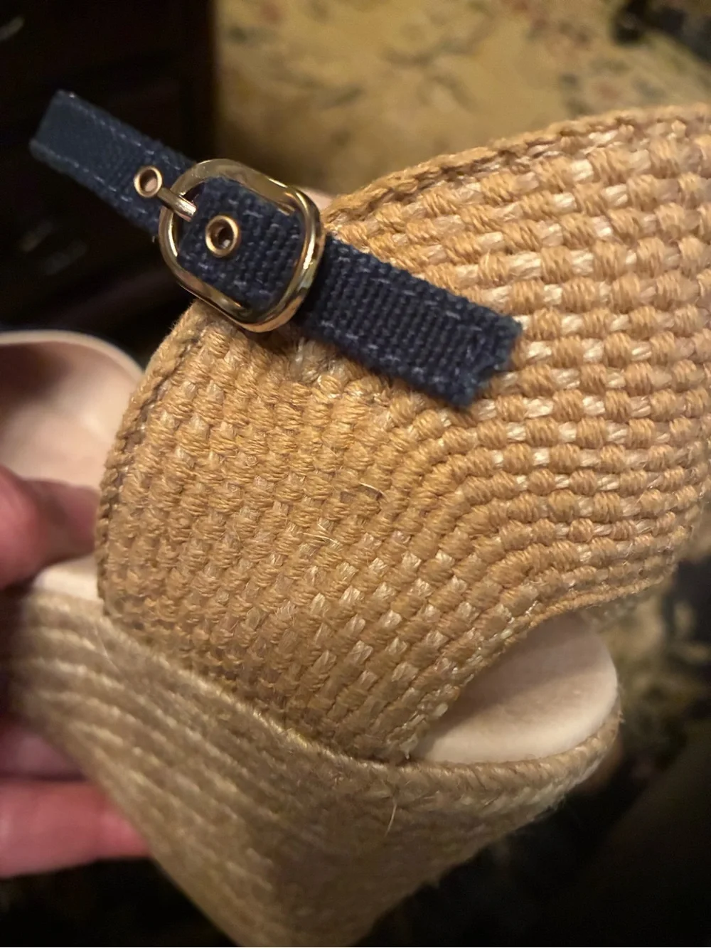 Ankle-Strap Wedge Espadrilles in Navy